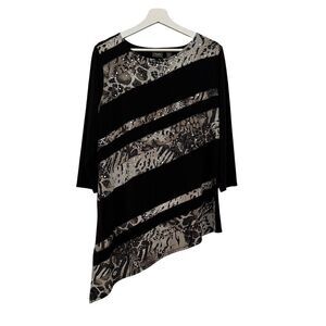 Chico’s Black Asymmetrical Animal Print Sequin Top size Large (2)